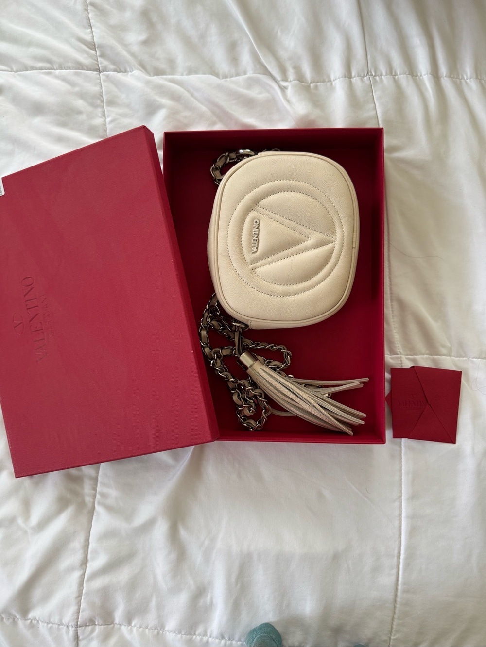 Valentino cream leather crossbody purse